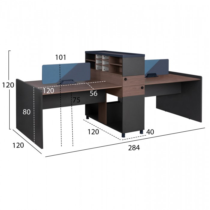 ΓΡΑΦΕΙΟ WORKSTASION ΔΙΠΛΟ ΚΑΡΥΔΙ ΚΑΙ ΓΚΡΙ ΜΕ ΧΩΡΙΣΜΑ & ΝΤΟΥΛΑΠΙΑ 284Χ120Χ120
