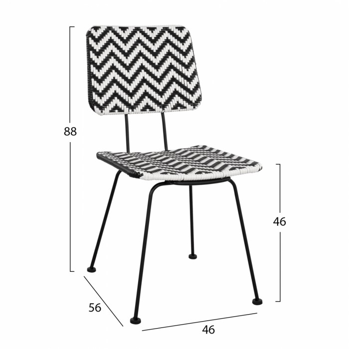 ΚΑΡΕΚΛΑ ΜΕΤΑΛΛΙΚΗ ΜΕ WICKER ΜΑΥΡΟ-ΛΕΥΚΟ 46x56x88Υ εκ.