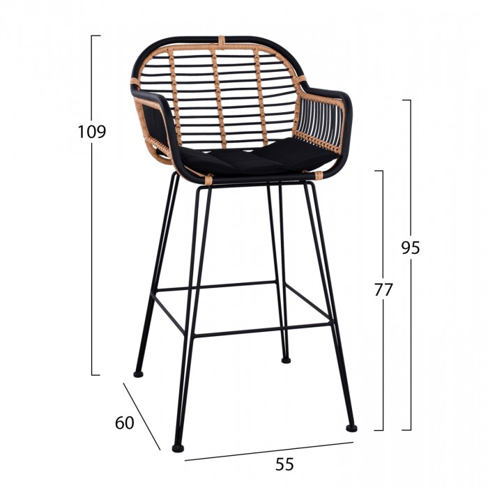 ΣΚΑΜΠΟ ΜΕΤΑΛΛΙΚΟ ΜΕ WICKER ΜΑΥΡΟ-ΜΠΕΖ 55x60x109Υεκ.