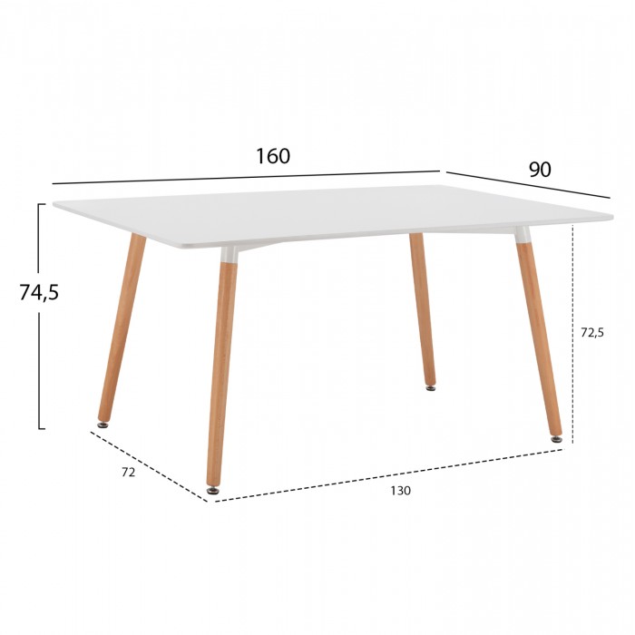 ΤΡΑΠΕΖΙ MINIMAL 160Χ90X74Υεκ. ΛΕΥΚΟ ΜΕ ΞΥΛΙΝΑ ΠΟΔΙΑ ΟΞΙΑ