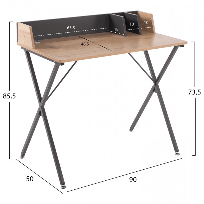 ΓΡΑΦΕΙΟ HM9320 ΜΕΤΑΛΛΙΚΟ ΓΚΡΙ ΜΕ MDF ΕΠΙΦΑΝΕΙΑ ΣΕ ΟΑΚ 90Χ50Χ78-84Υεκ.