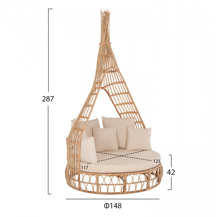 ΚΑΝΑΠΕΣ ΕΞΩΤ.ΧΩΡΟΥ ΣΤΡΟΓΓΥΛΟΣ MARJOM HM9765 ΦΥΣΙΚΟ RATTAN-ΕΚΡΟΥ ΥΦΑΣΜΑ Φ148x287Υεκ.