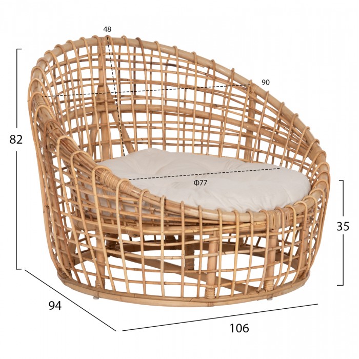 ΠΟΛΥΘΡΟΝΑ ENTO HM9814 RATTAN ΣΕ ΦΥΣΙΚΟ-ΛΕΥΚΟ ΜΑΞΙΛΑΡΙ 106x94x82Yεκ.