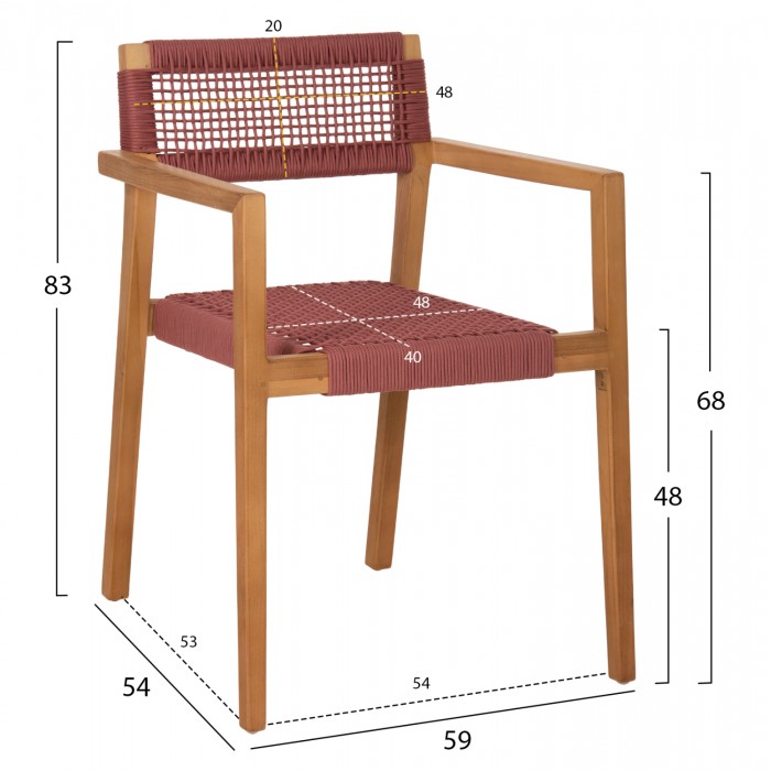 ΠΟΛΥΘΡΟΝΑ CHARLOTTE HM9637.06 ΞΥΛΟ TEAK ΦΥΣΙΚΟ & ΡΟΖ ΣΧΟΙΝΙ 59x54x83Y εκ.