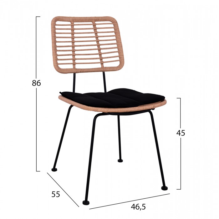 ΚΑΡΕΚΛΑ ΕΞ.ΧΩΡΟΥ ALLEGRA HM5454.11 ΜΕΤΑΛΛΟ&ΜΑΞΙΛΑΡΙ ΜΑΥΡΟ-ΜΠΕΖ WICKER 46x56x87Υεκ