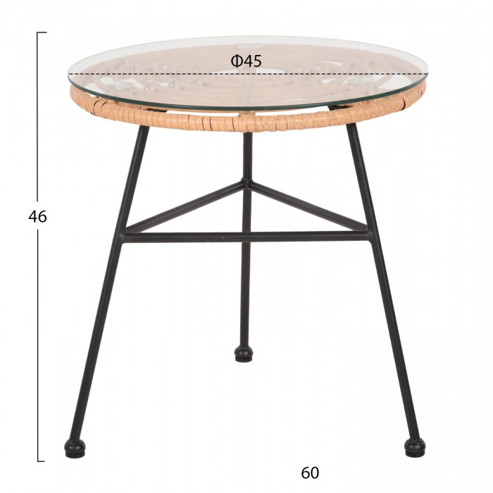 ΤΡΑΠΕΖΑΚΙ ΣΤΡΟΓΓΥΛΟ ΜΑΥΡΟ ΜΕΤΑΛΛΙΚΟ ALLEGRA HM5459.11 ΜΠΕΖ WICKER-ΓΥΑΛΙ Φ45x46Υεκ