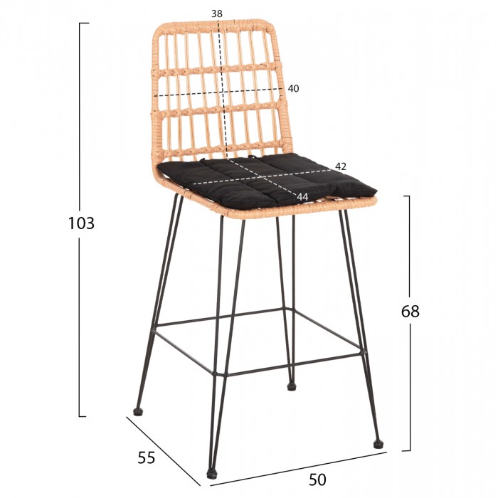 ΣΚΑΜΠΟ ΜΕΣ.ΥΨΟΥΣ ALLEGRA HM5643.11 ΜΕΤΑΛΛΟ&ΜΑΞΙΛΑΡΙ ΜΑΥΡΟ-WICKER ΜΠΕΖ 50x55x103Υεκ.