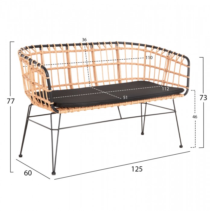 ΠΑΓΚΑΚΙ ΔΙΘΕΣΙΟ ALLEGRA HM5692.11 P.E.RATTAN ΜΠΕΖ-ΜΑΥΡΟΣ ΜΕΤΑΛ.ΣΚΕΛΕΤΟΣ 125x60x77Υεκ