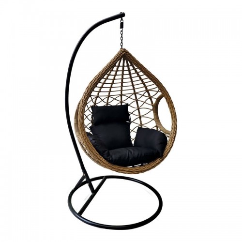 Κρεμαστή Πολυθ.Steel Black/Wicker Φυσικό/Μαξ.Μαύρο D.105 H.197cm