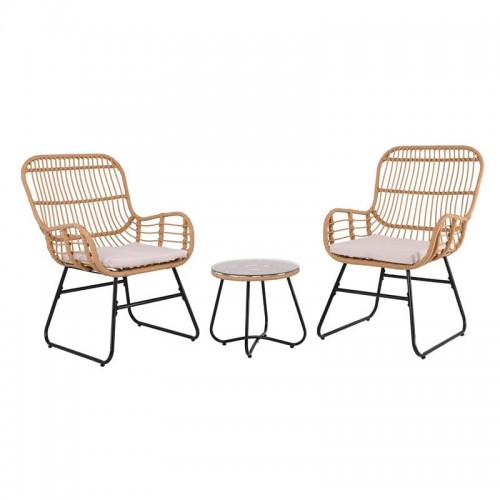 SALSA Yard Set Καθιστικό Κήπου (2+1) Μέταλλο Μαύρο, Wicker Φυσικό, Μαξιλάρια Εκρού