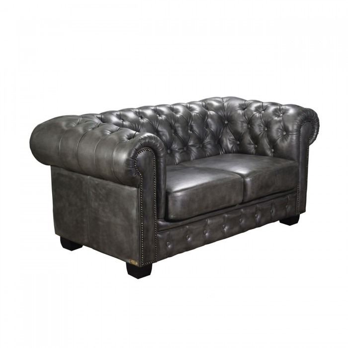 CHESTERFIELD 2θεσ.Δέρμα Antique Grey 160x92x72cm