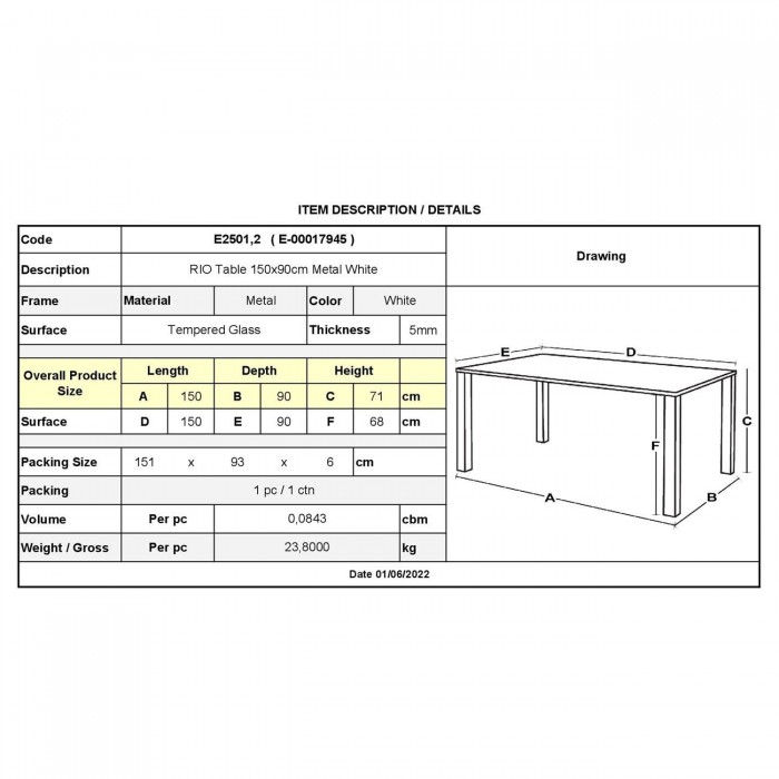 Τραπεζαρία εξωτερικού χώρου 150x90cm λευκό