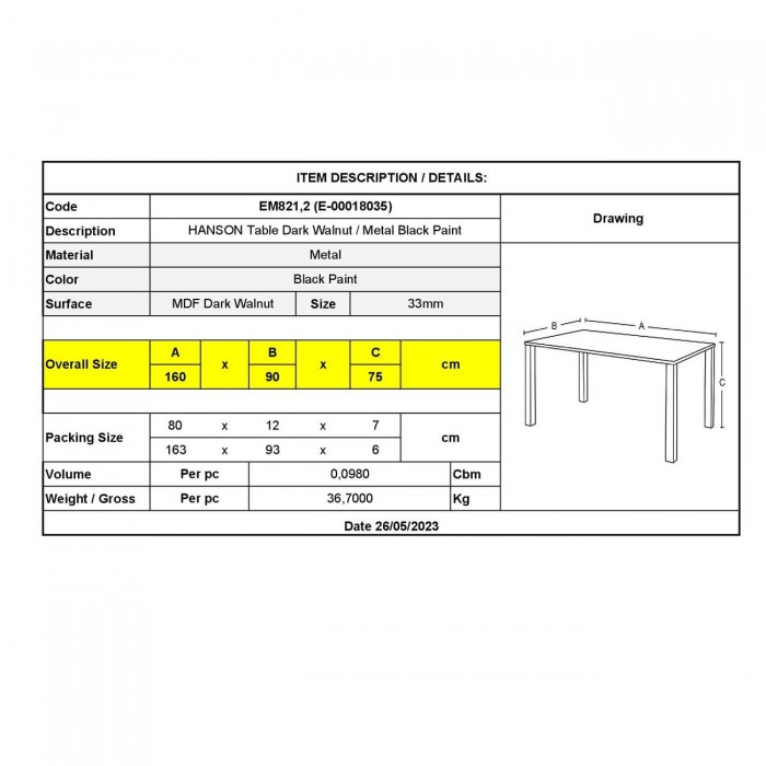 Τραπέζι σε σκούρο καρυδί χρώμα 160x90