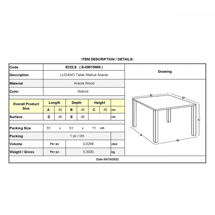 Χαμηλό τραπεζάκι κήπου σε καρυδί χρώμα 45x45x45cm