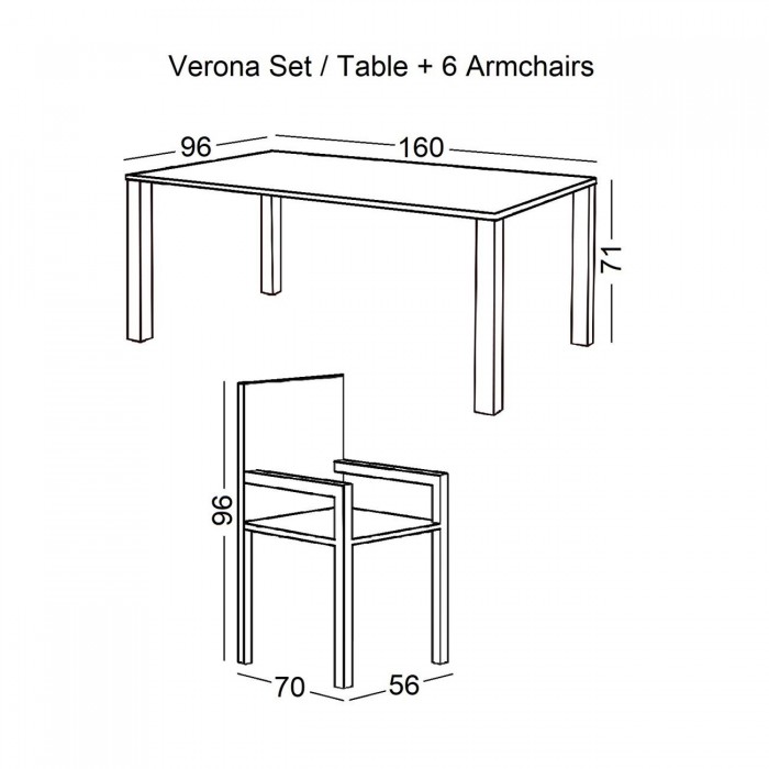 Σετ τραπεζαρίας 160x96x70cm κήπου με πολυθρόνες